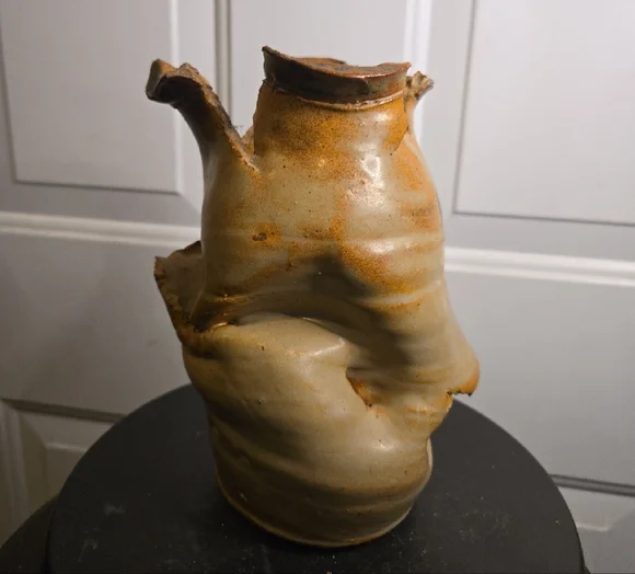 Handcrafted Signed Studio Pottery Ceramic Wabisabi Vase in Beige and Blue - Picture 7 of 13